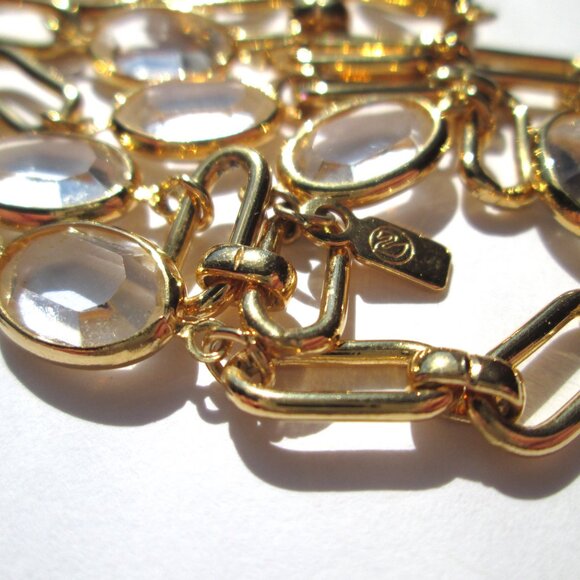 ✨ Vintage SWAROVSKI Swan Mark Chain Bezel Set Clear Oval Crystals Gold Tone 30" - Picture 2 of 11